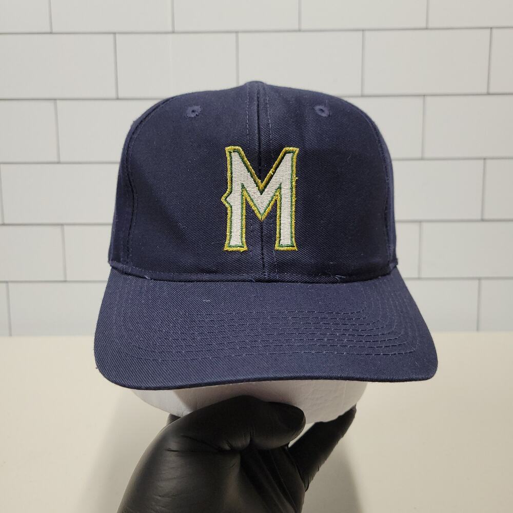 Vintage Logo 7 Milwaukee Brewers Plain Logo MLB Navy Adjustable Snapback Hat